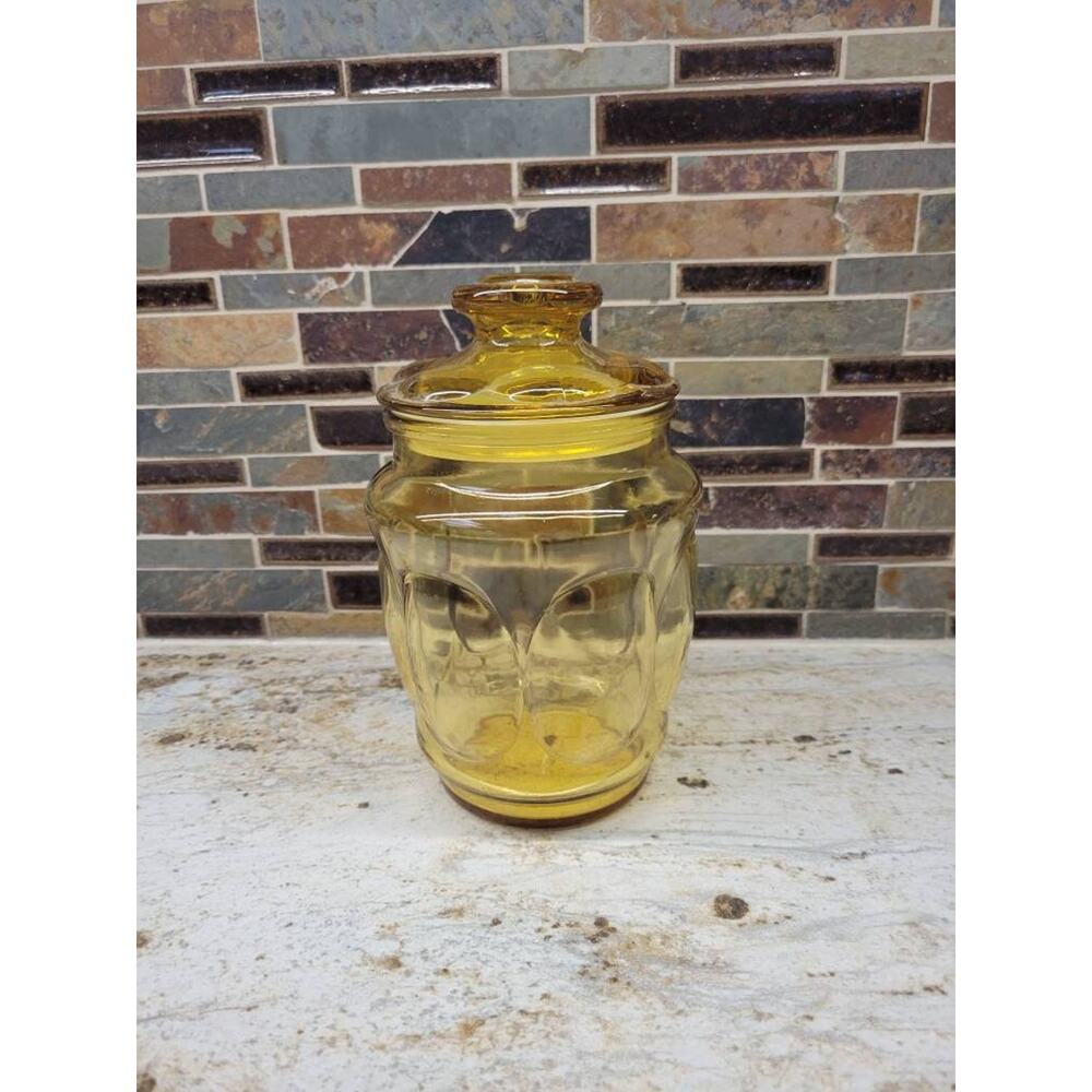 Vintage Bubble Canister, Amber Glass, Apothecary Jar Med Sz